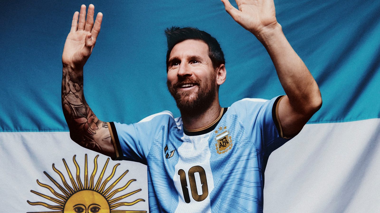 Lionel Messi porte le maillot AFA × Messi de la collection adidas du 25 septembre 2026. Visuel de collection, hors installation à Rosario.