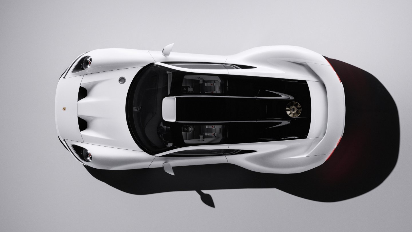 Le concept Porsche Mission S, supercar à moteur central, vue de trois quarts.
