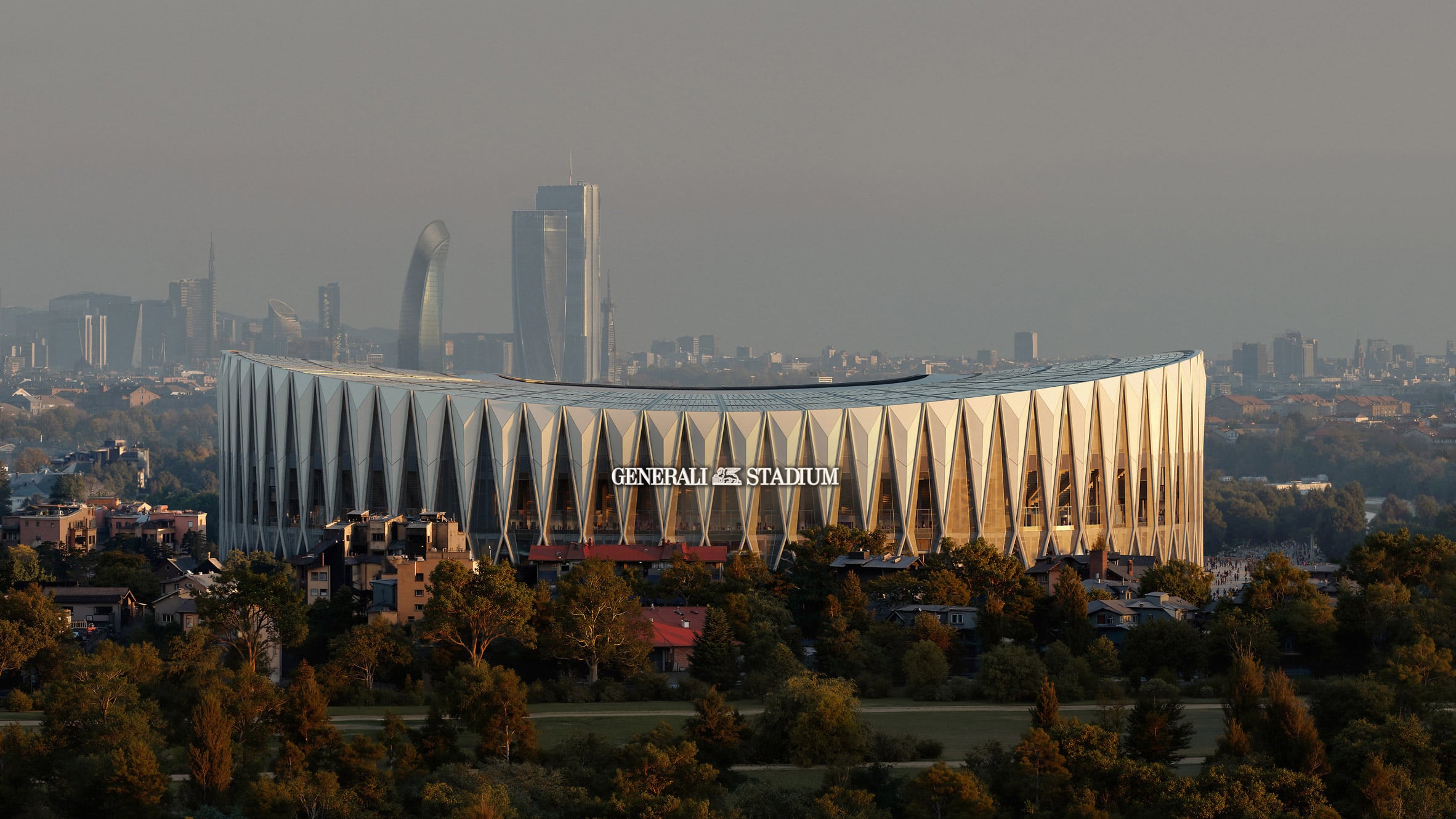 Rendu du Generali Stadium de Foster + Partners et Manica, futur stade d'Inter et de l'AC Milan.