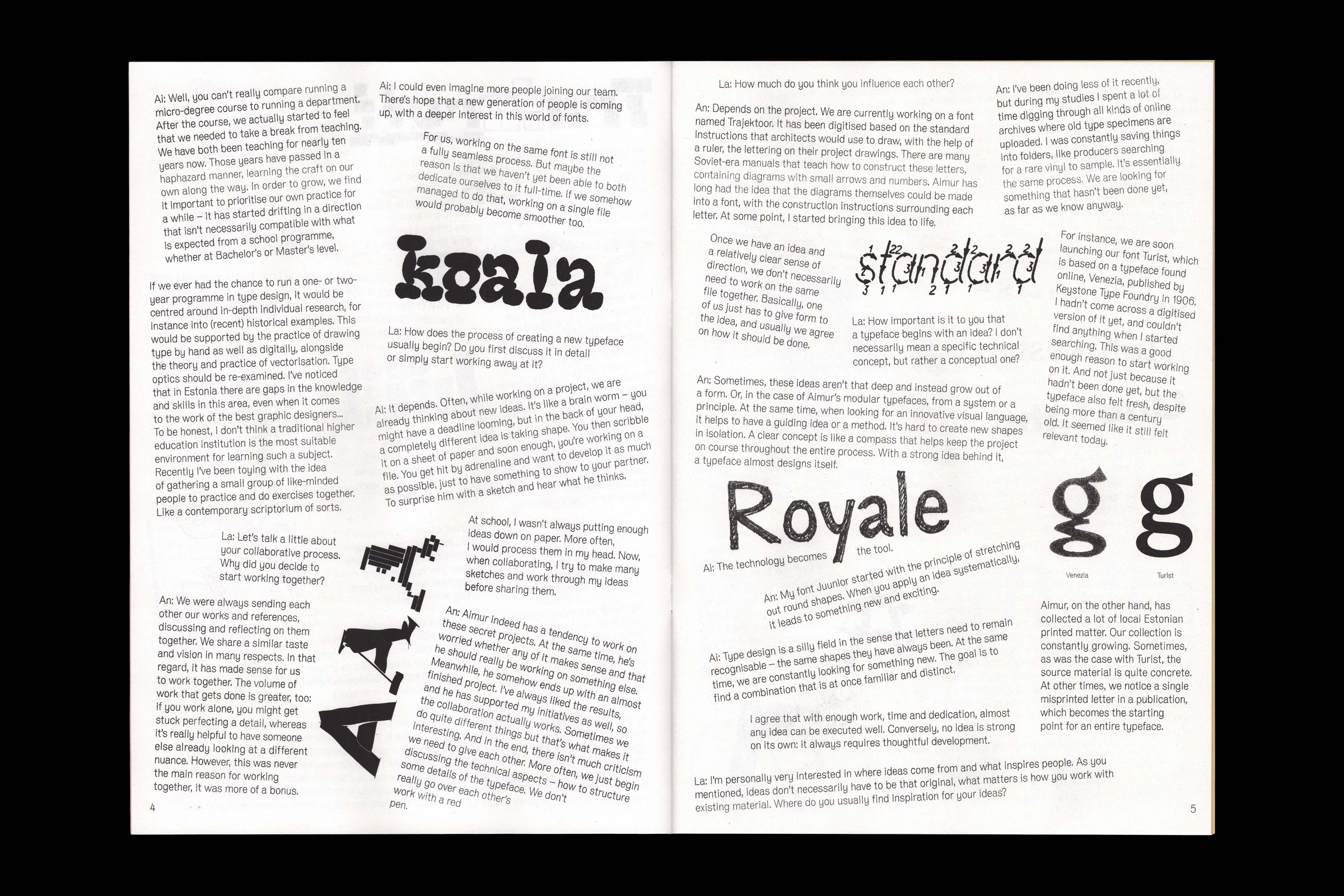 Une double page du livret présente des mots et plusieurs graisses de Vee.